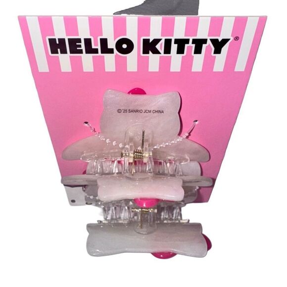 Hello Kitty Sanrio 2 Pack of Pink & White Glittery Pearlescent Hair Claw Clips - Picture 4 of 6